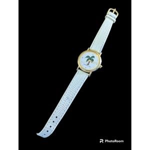 Vintage Dataw 2002 Palm Tree Wrist Watch for Women White Face Band New Battery